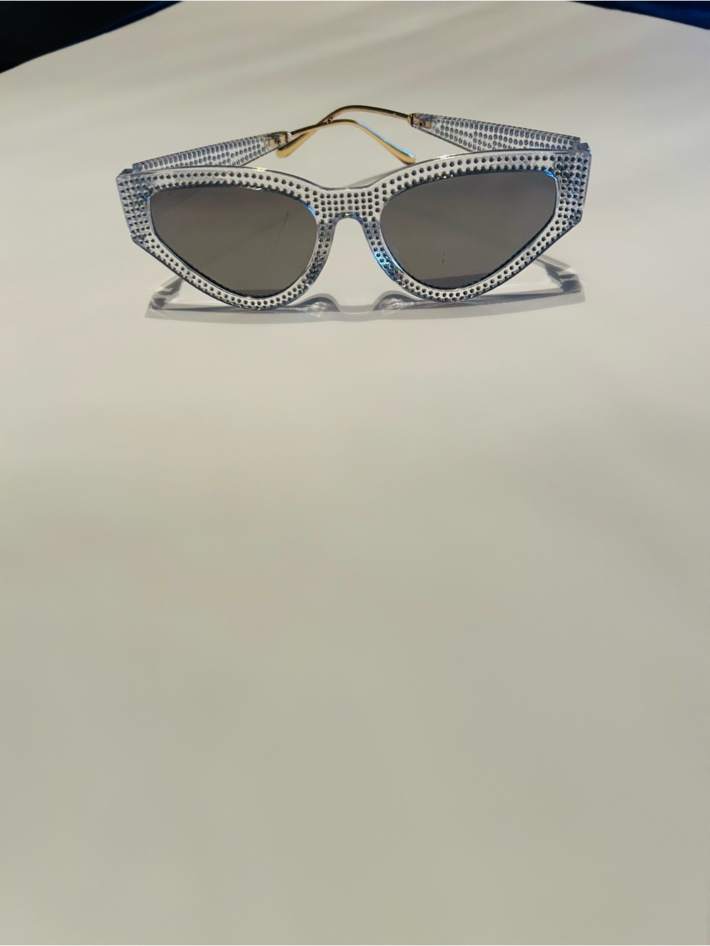 Crystal-Embellished Cat Eye Sunglasses - Silver Frame, Gray Lenses